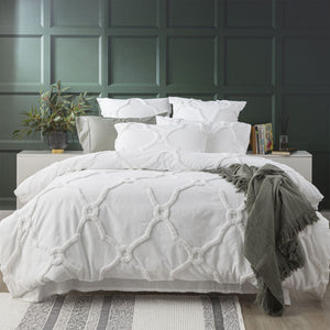 Moroccan Cotton Tufted Quilt Cover Set - WHITE