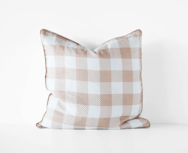 Indoor Cushion - Linen - Gingham - Tan Brown - 50x50
